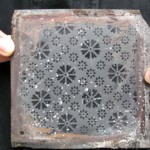A piece of original sand blown window A piece of original sand blown window